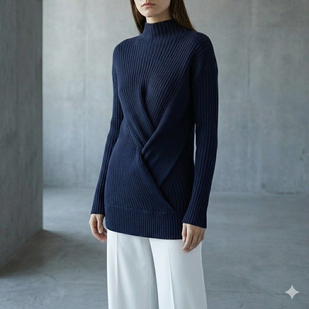 Rag & Bone Navy Knot Front Pullover Sweater Size XS Minimalist Ribbed Wool
